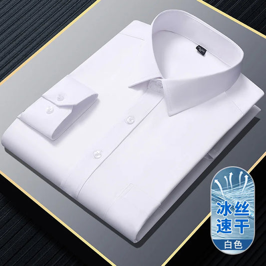 S~8XL Top Quality Elasticity Anti-Wrinkle Mens Shirts Long Sleeves Slim Fit Camisa Business Formal Blouse Social White Shirt Men