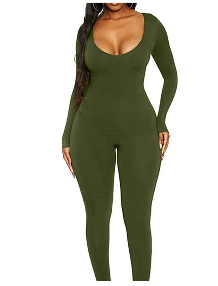 New Women's Jumpsuit Long Sleeve. Solid Color Skinny Jumpsuit, Fitness Jumpsuit Pullover.