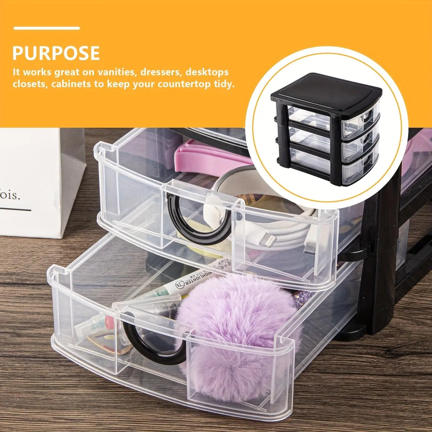 3-Drawer Cosmetic Organizer - Transparent Plastic Storage Box