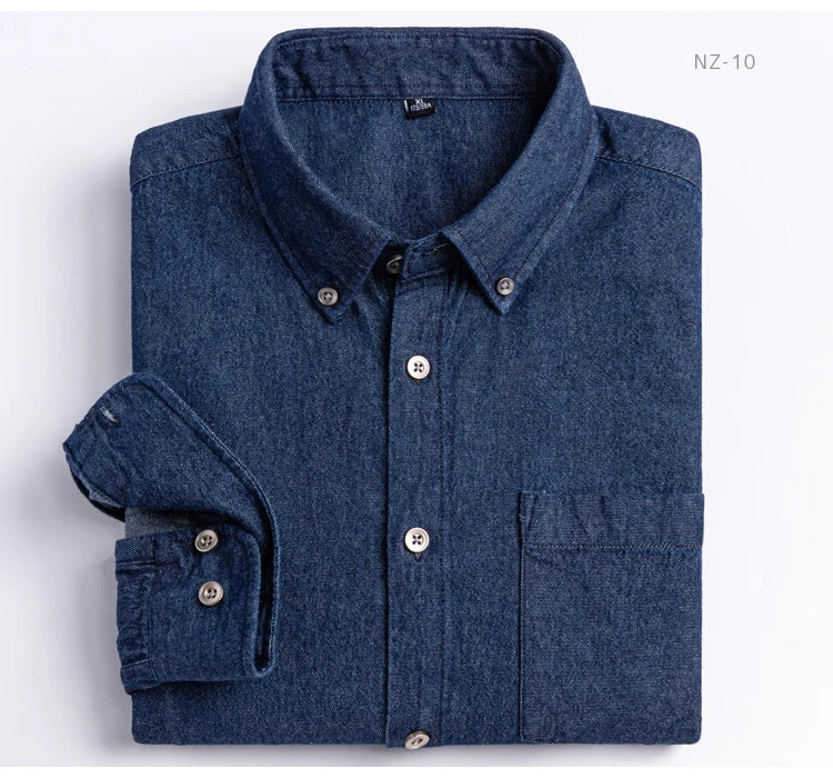 Men's Denim Casual Long Sleeve Pocket Shirt. Regular-Fit Comfortable Soft. 100% Cotton Washed Durability