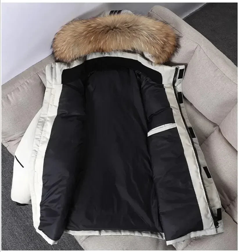Duck Down winter Coats, Hooded Fur Collar, Casual Long Puffer Jackets Quality for Men