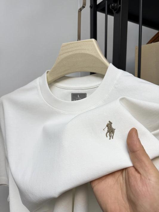 New cotton men's short sleeve round neck T-shirt summer fashion high-end brand embroidery ponytail embroidery Korean top T-shirt