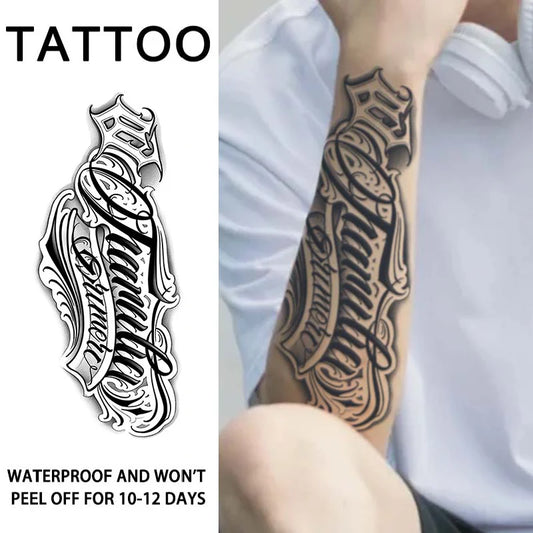 1Pc Handwritten Font Arm Waterproof Temporary Tattoo, Long-Lasting 1-2 Weeks, Realistic Semi-Permanent Fake Tattoo For Arm, Leg.