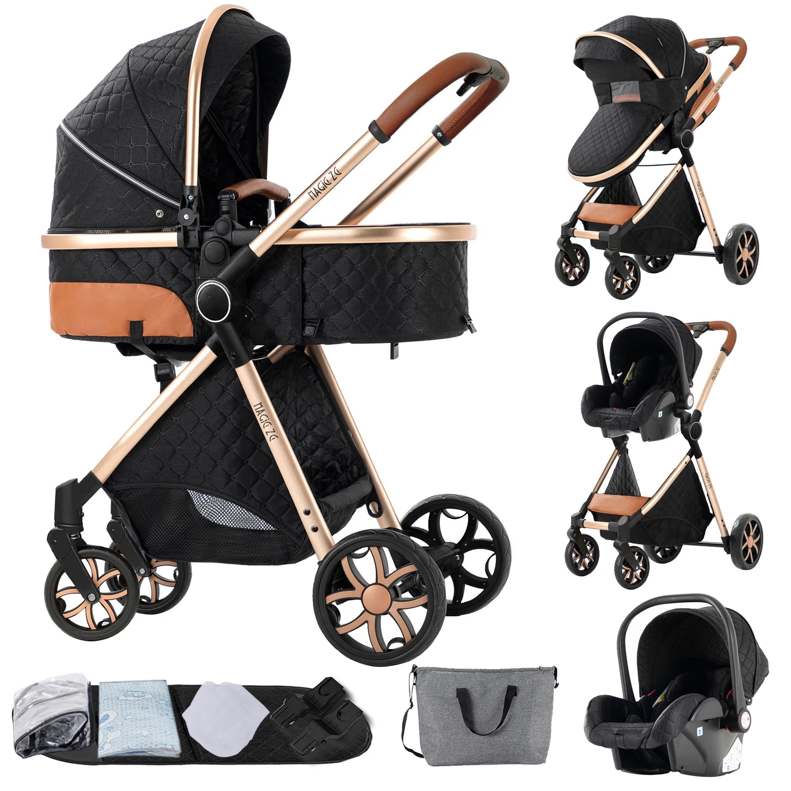 Baby Stroller 3-in-1 Lightweight stroller Travel System Multifunctional Pram with Aluminum Frame Compact Stroller for Newborn