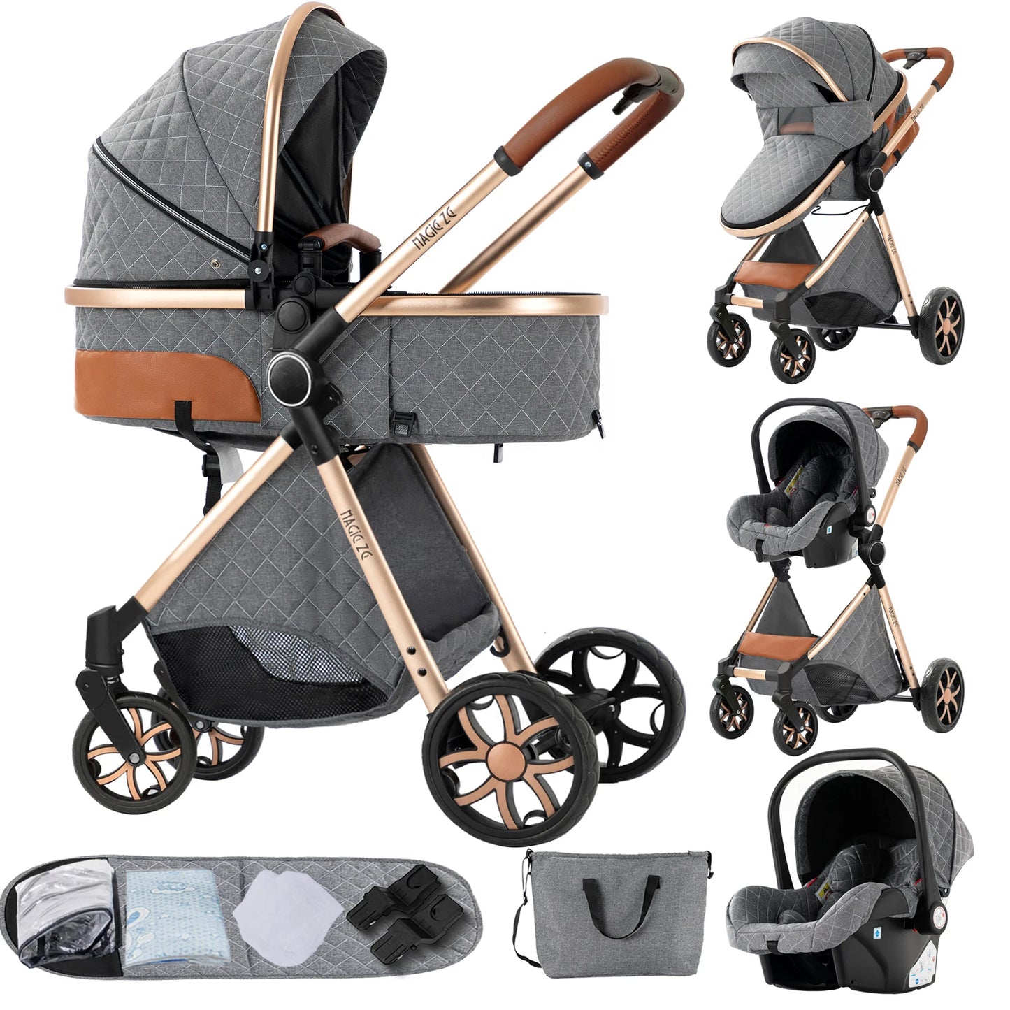 Baby Stroller 3-in-1 Lightweight stroller Travel System Multifunctional Pram with Aluminum Frame Compact Stroller for Newborn