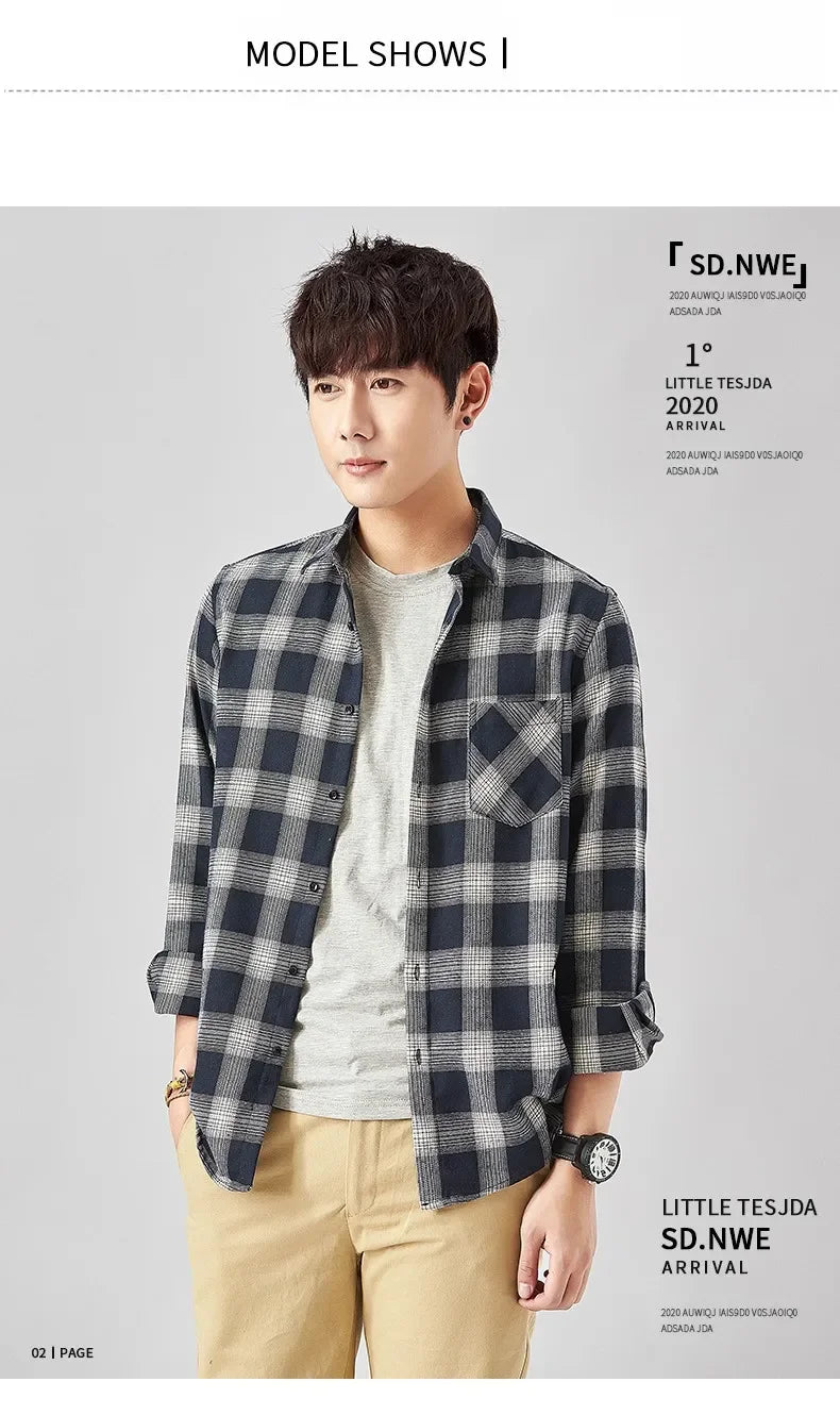 Men Flannel Plaid Shirt. Soft Comfort Slim Fit Styles Brand for Official and Casual Long Sleeve Shirts