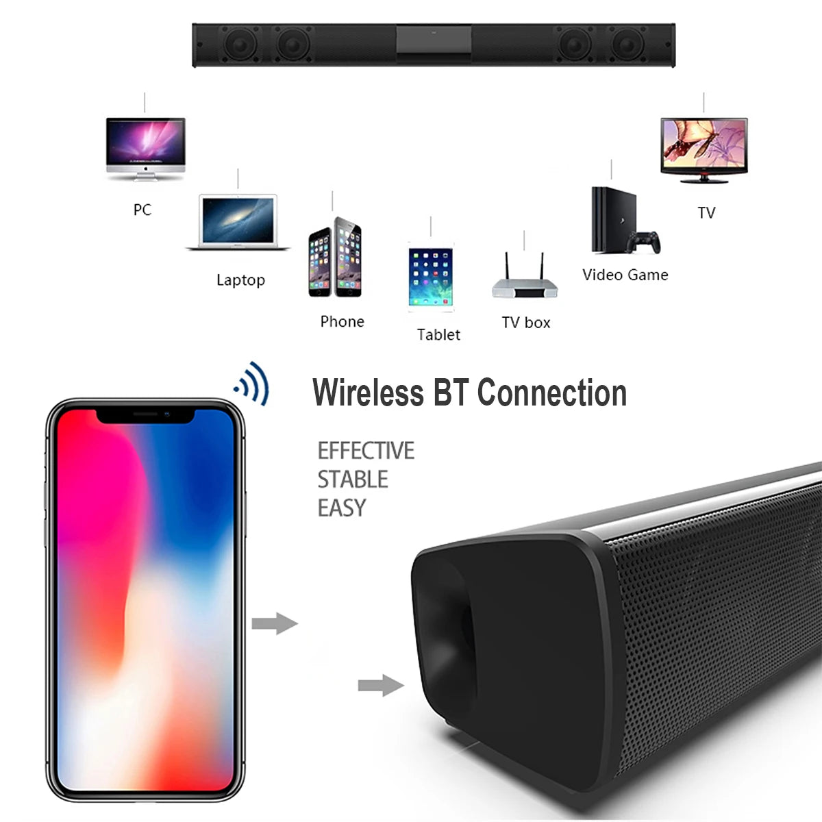 Bluetooth Home Theater Soundbar With Remote Control, RCA, AUX, FM