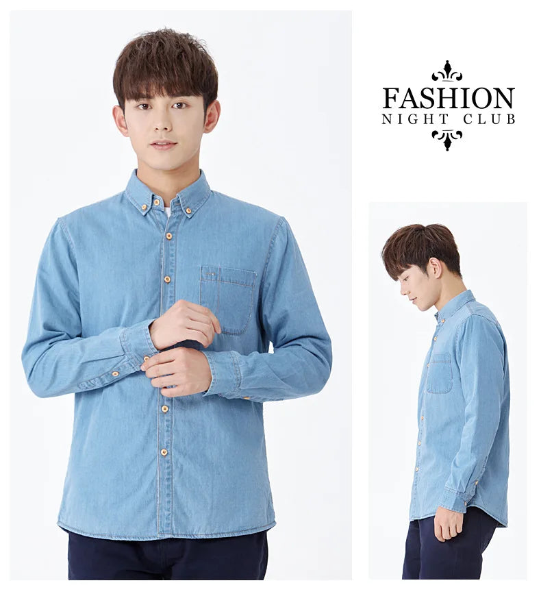 Winter Warm Denim Jeans Shirt for Men. Fleece Lined Velvet Shirts with Button Down