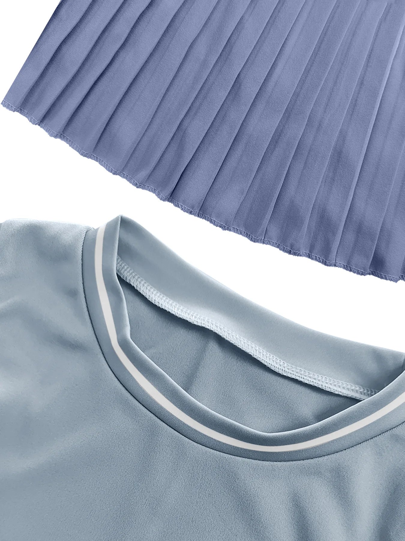 Women O-neck Mini Tank Top and Pleated Mini Skirt Suit. Fitness 2Piece Set Outfit.