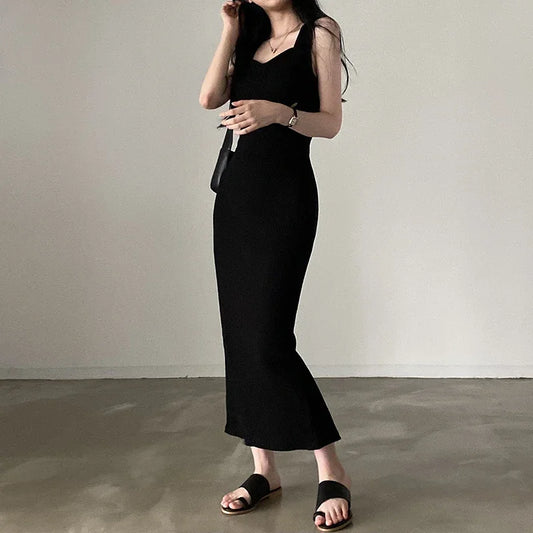 Basic Knit Long Dress. Sleeveless Women's Dresses for Summer Casual wears. Y2k Vintage All-match Outftis