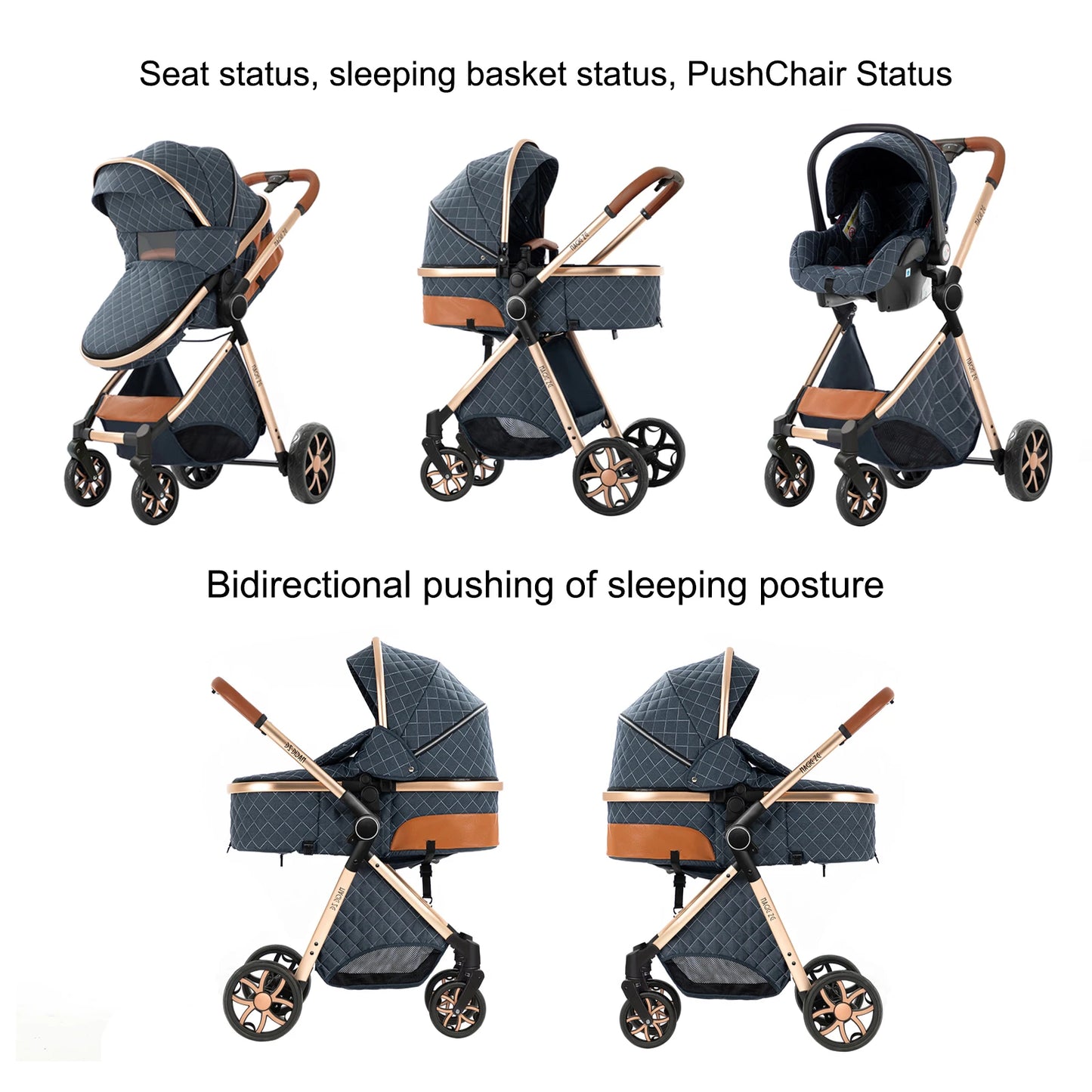 Baby Stroller 3-in-1 Lightweight stroller Travel System Multifunctional Pram with Aluminum Frame Compact Stroller for Newborn