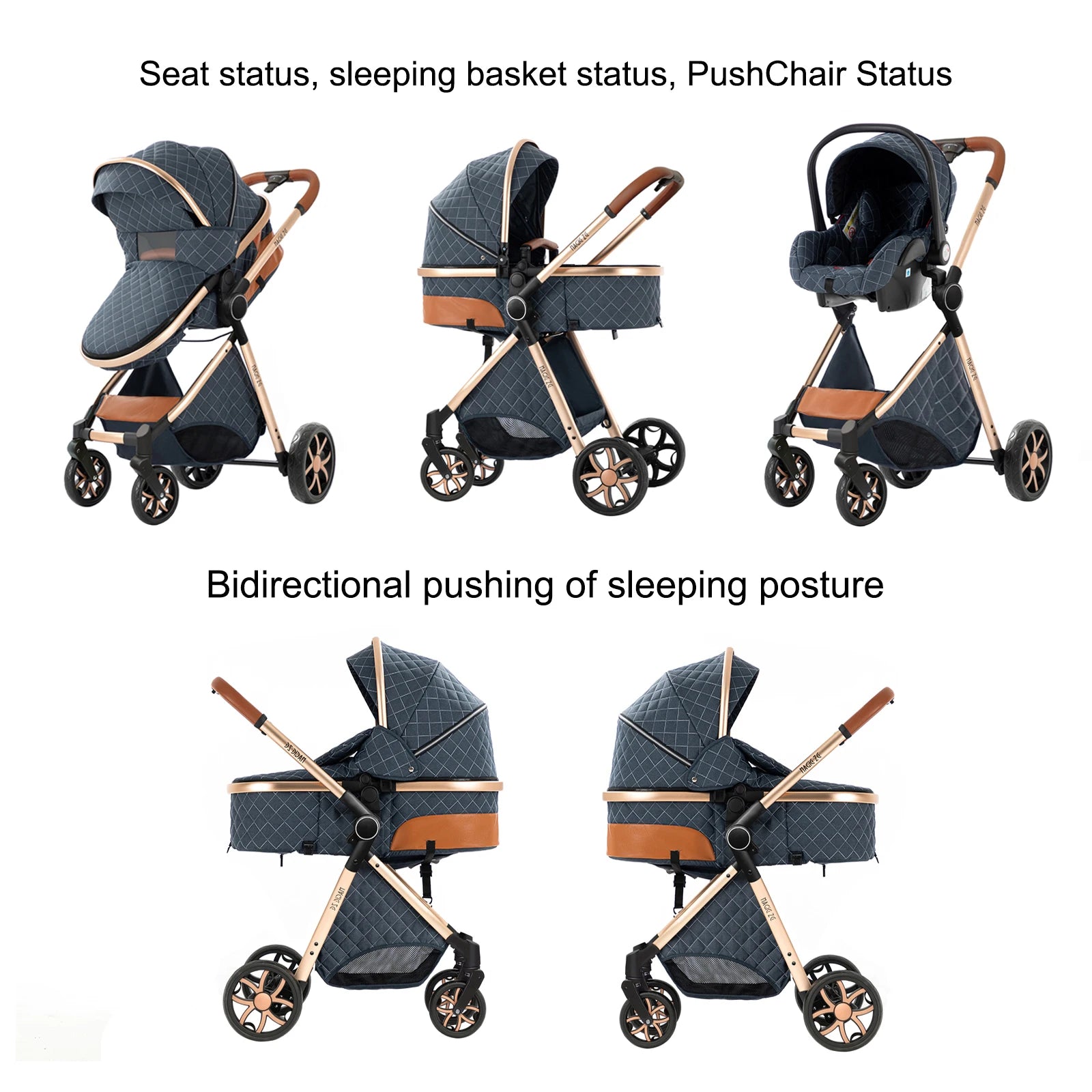 Baby Stroller 3-in-1 Lightweight stroller Travel System Multifunctional Pram with Aluminum Frame Compact Stroller for Newborn