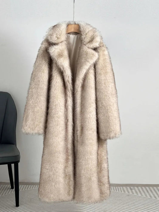 UCXQ Women’s Faux Fur Coat – European Style Lapel, Loose Casual Long Winter Coat, New Fashion WAREHOUSE SHOP