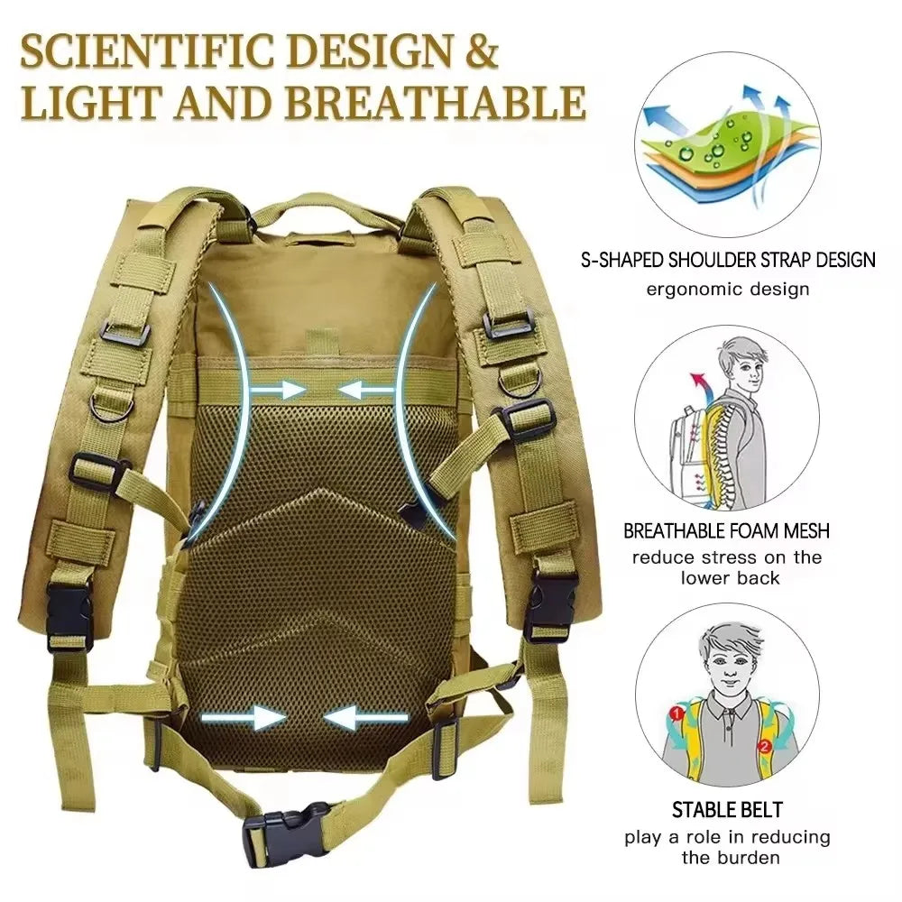Tactical Backpack Outdoor activities. Travel, Camping, Fishing,  Climbing, Hunting Backpacking.