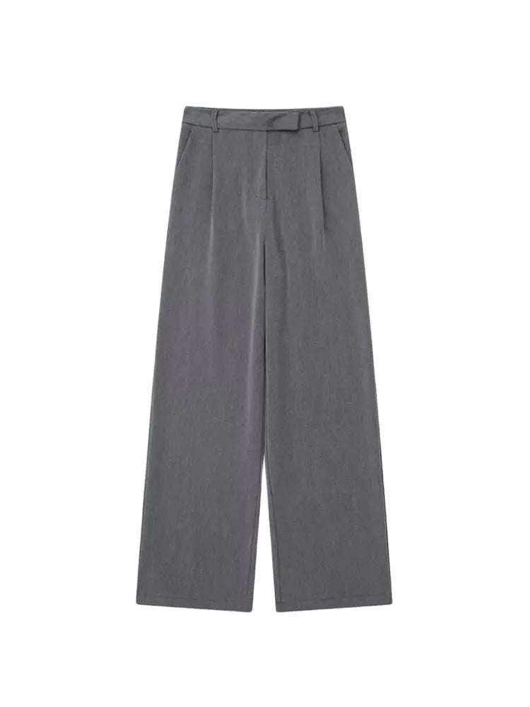 TRZA Women Fashion With Darts Front Pockets Wide Leg Pants Vintage High Waist Zipper Fly Female Trousers Mujer