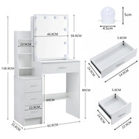 LED Vanity Table with Sliding Mirror, White Makeup Desk 4 Drawers Stool, Dressing Table for Women, Glam Furniture