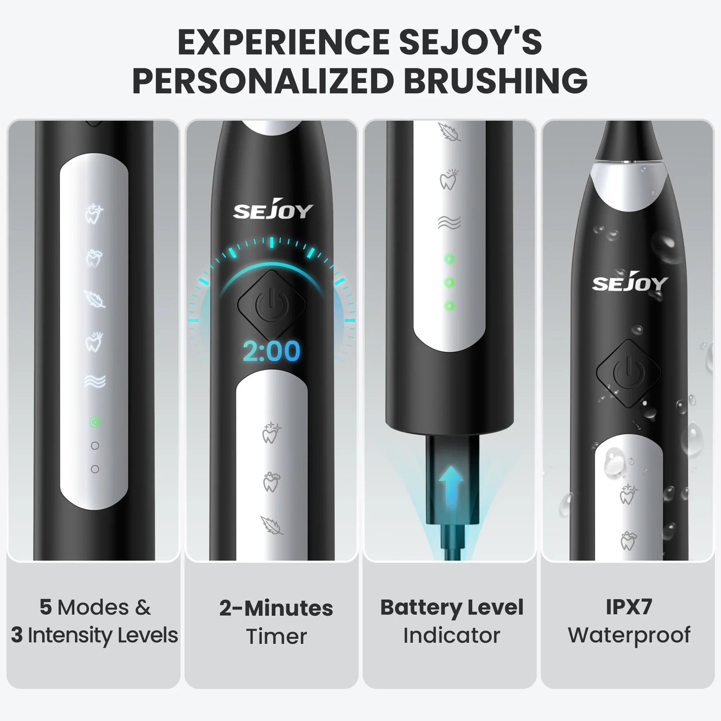 Sejoy Cordless Water Dental Flosser for Teeth Cleaning Denture Brushes 5 Tips IPX7 Portable Oral Irrigator for Home Travel