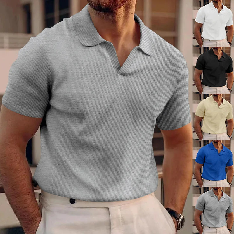 Men Waffle T-shirts Casual Oversized Short Sleeve Solid Color Loose Tee Shirt Tops CBFS-23087-C