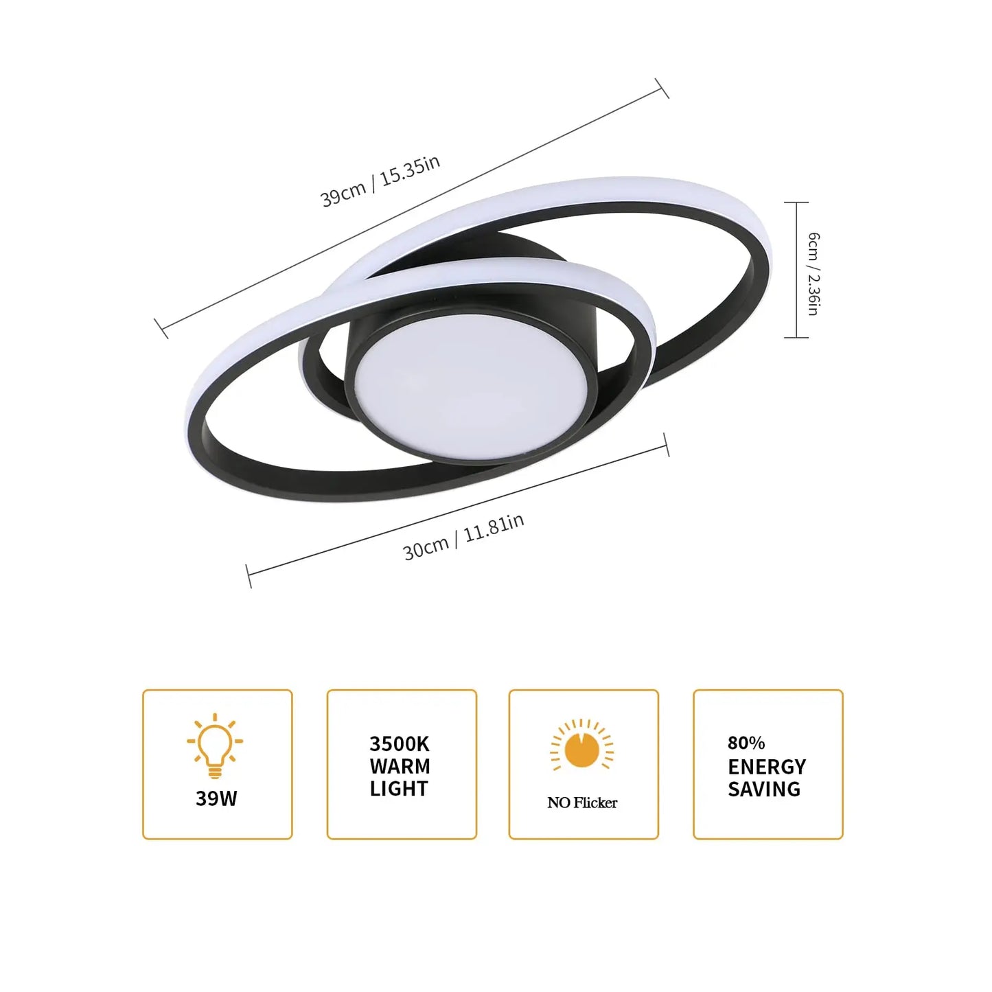 39W Ceiling Lamp,Double Round LED Ceiling Lamp,LED Ceiling Lamps Warm Light 3000K,Bedroom Ceiling Lamp,LED Ceiling Lamp Kitchen