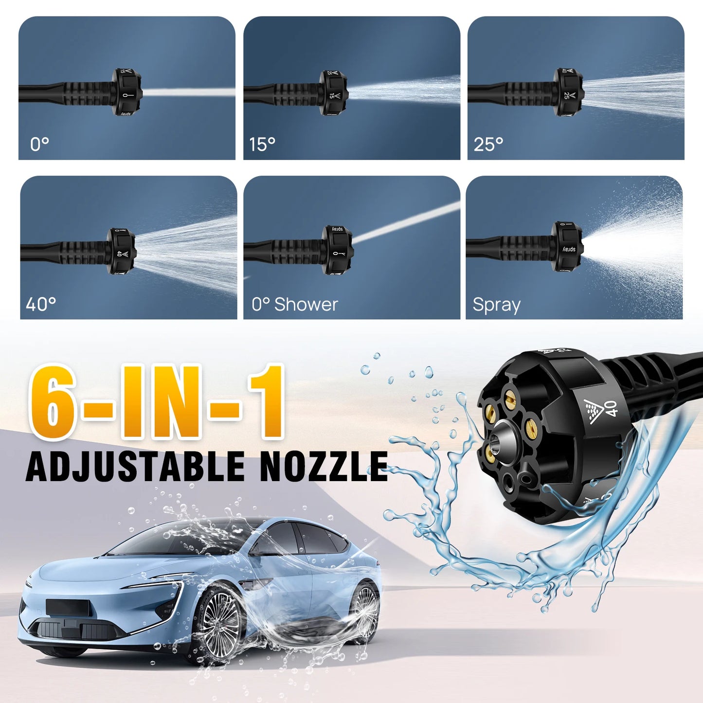Cordless Pressure Washer 21V 45 Bar Portable Pressure Washer with 2PCS Batteries 6-in-1 Adjustable Nozzle Pressure Cleaner