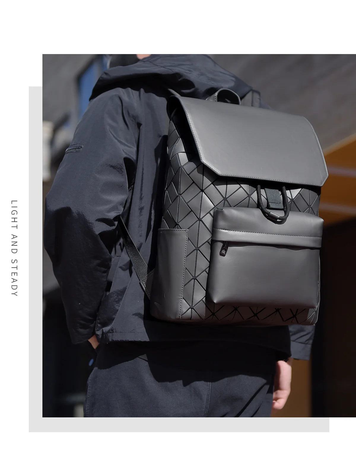 Trendy Brand Backpack Men's Bag Rhombus Laser Reflective Student School Bag Large Capacity Commuter Computer Bag