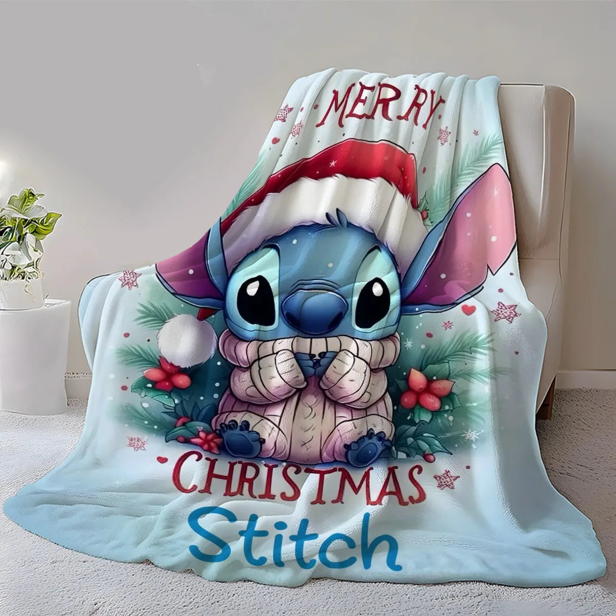 Disney Stitch Christmas Blanket — Soft Warm Festive Kids Gift