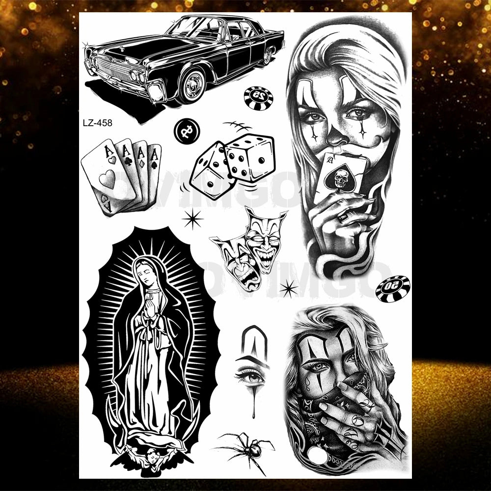 Chicano Bandit Mexico Temporary Tattoos For Men Women Fake Car Nun Tattoo religion Stickers Realistic Back Waterproof Tatoos