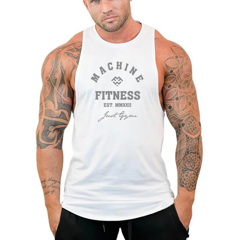 Regular MACHINE FITNESS Top GYM Bodybuilding Tank Top. Mens Workout Vest,  Jogger clothing Muscle Stringer Singlet