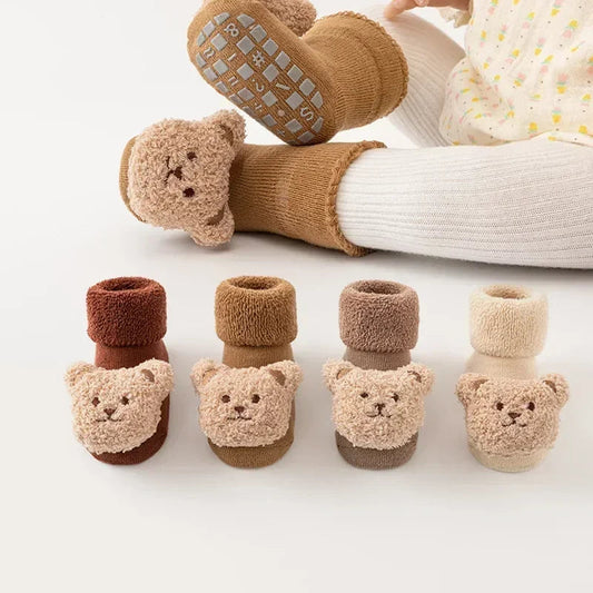 New Cute Cartoon Bear Baby Socks For Boys Girls Winter Soft Cotton Anti Slip Solid Newborn Toddler Sock Kids Thicken Socken WAREHOUSE SHOP