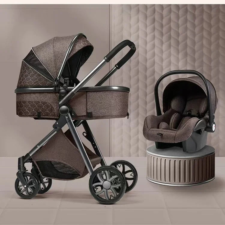 3-in-1 High Landscape Baby Stroller - Sit & Lie Folding Shock-Absorbing 0-3 Years