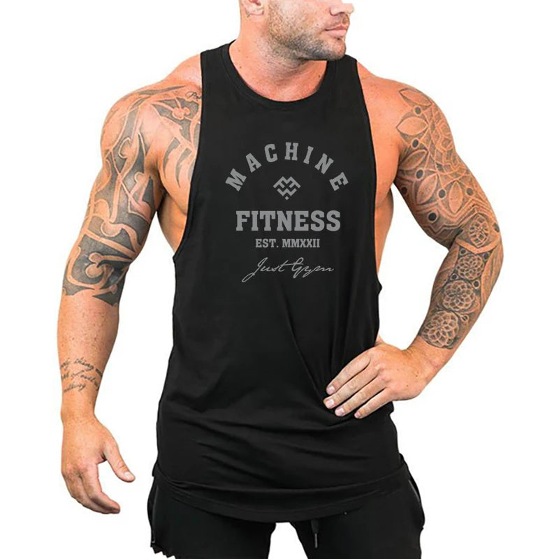 Regular MACHINE FITNESS Top GYM Bodybuilding Tank Top. Mens Workout Vest,  Jogger clothing Muscle Stringer Singlet