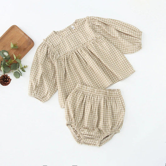Infant Baby Boys Girls Clothes Set Spring Autumn Kids Baby Boys Girls Long Sleeve Grid T-shirt + Shorts 2pcs Toddler Clothes WAREHOUSE SHOP