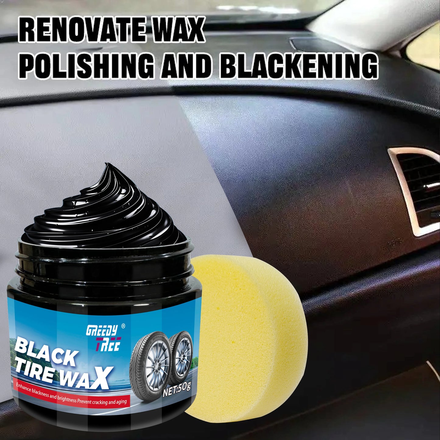 Black Tire Wax, Water-Resistant Car Wheel Shine, Long-Lasting Protection.