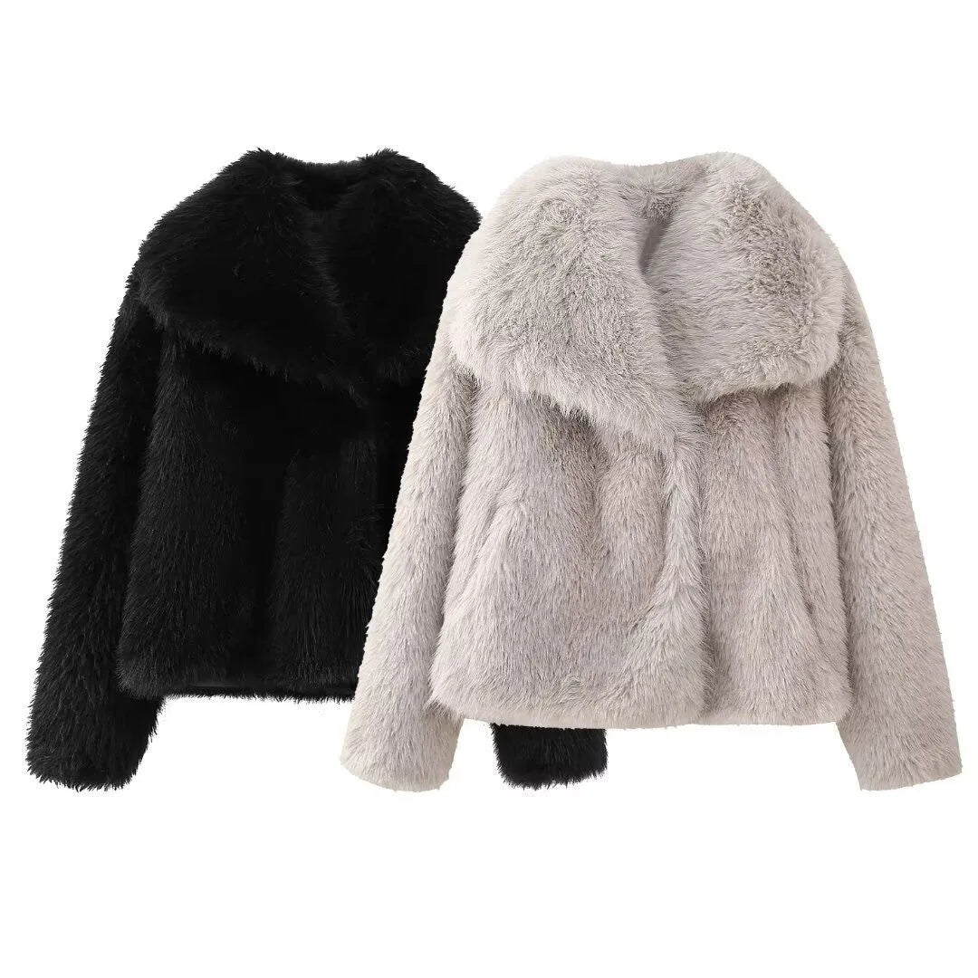 European American Winter Faux Fur Large Lapel Socialite Noble Classic Elegant Fashionable Commuting Dating Warmth Soft Outerwear