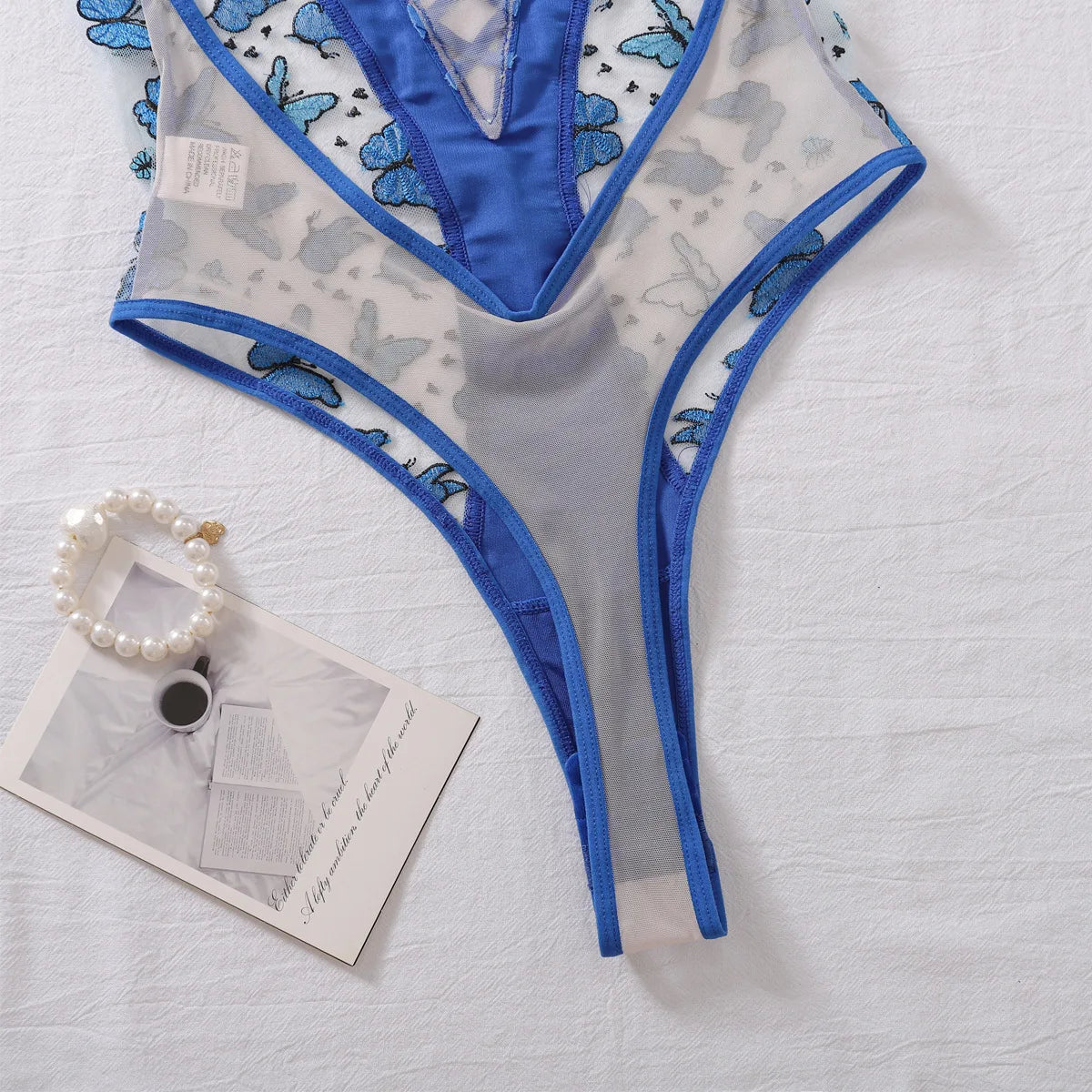 Ellolace Butterfly Embroidery Lace Bodysuit Patchwork Lace Body Clothes Beautiful Translucent Bra Crotchless Sexy Top Lingeries