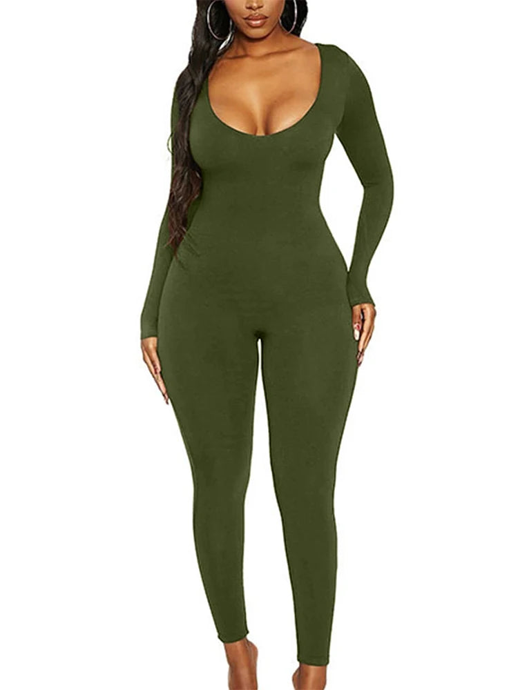 New Women's Jumpsuit Long Sleeve. Solid Color Skinny Jumpsuit, Fitness Jumpsuit Pullover.