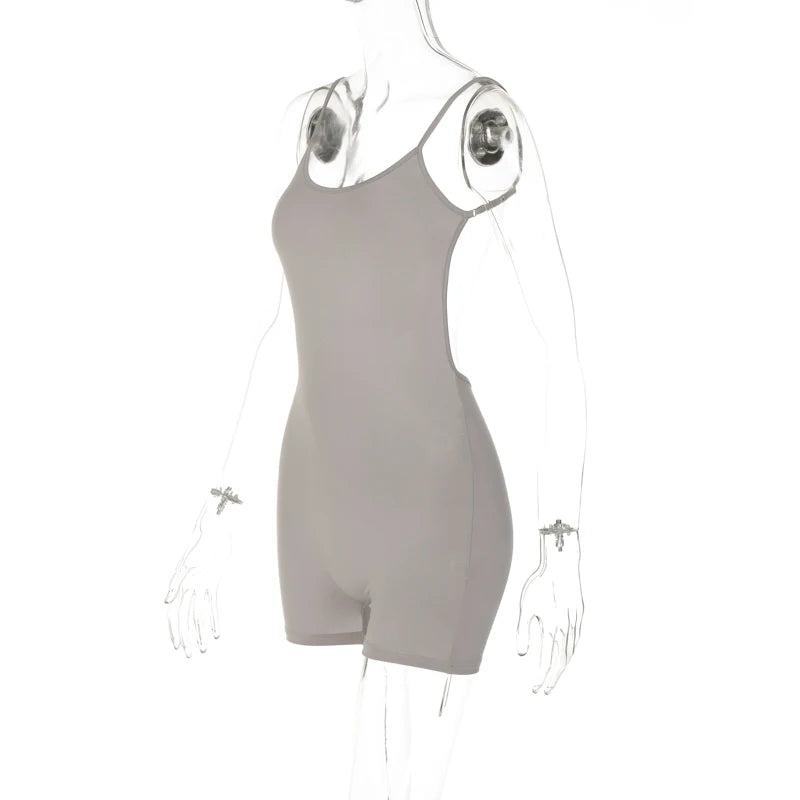 Hugcitar Solid Sleeveless Backless Ruched Sexy Bodycon Skinny Slips One Piece Playsuit Fall Women Vacation Rave Outfits Romper