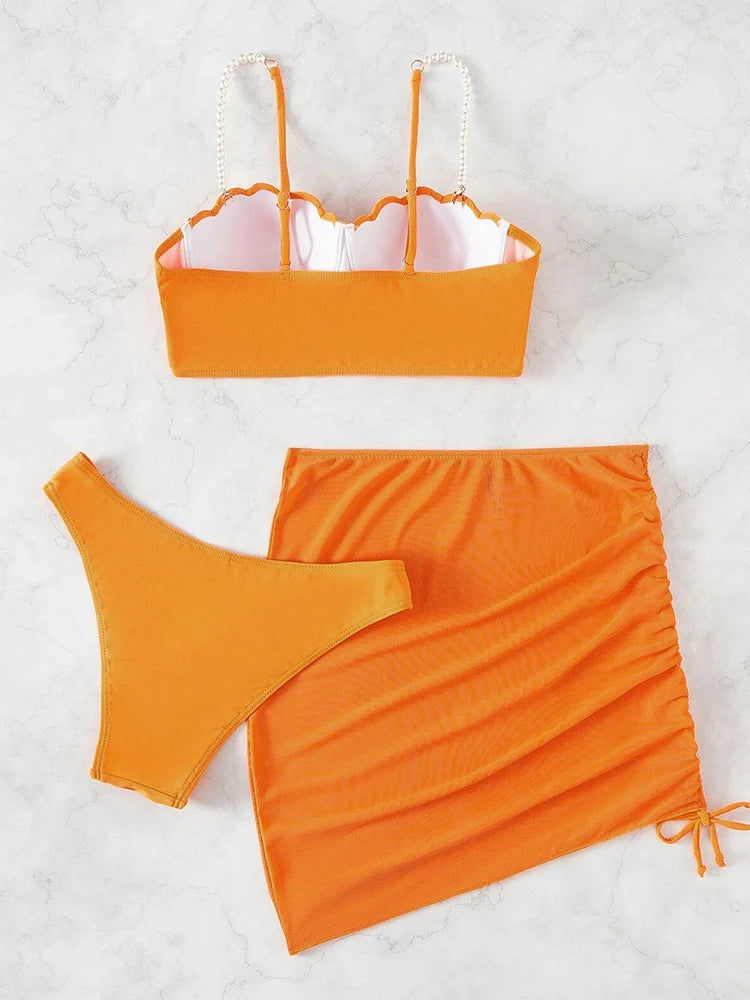 Sexy 3 Piece Bikinis Set for Women. Swimsuit with Skirt Swimwear.