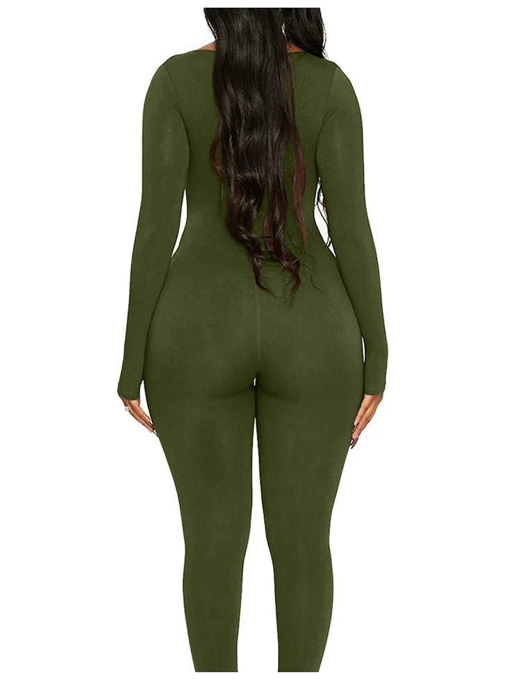 New Women's Jumpsuit Long Sleeve. Solid Color Skinny Jumpsuit, Fitness Jumpsuit Pullover.