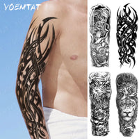 Dark Style Thorns Large Full Arm Sleeve Waterproof Temporary Tattoo Sticker Lion Rose Flower Hand Fake Tatoo Body Art Men Women
