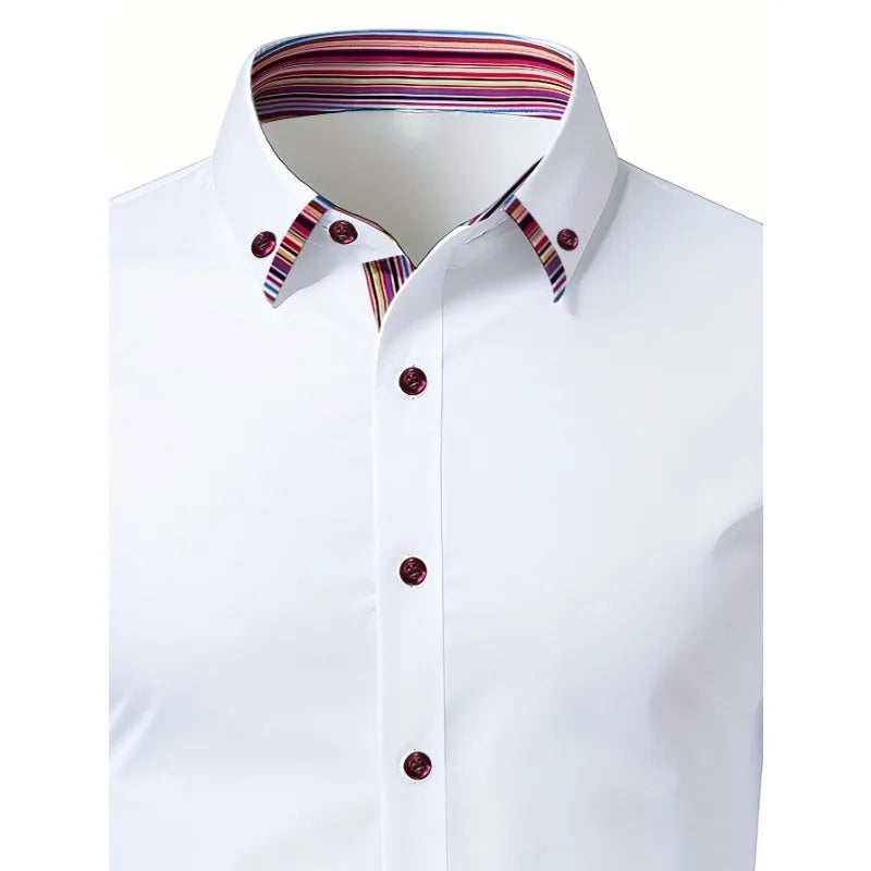 FGKKS Men Shirt Brand New Men's Fashion Patchwork Long Sleeve Elastic Shirt Four Season Male Dress Smart Casual Shirts