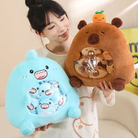 New Capybara Shark Shaped Snack Bag Plush Toys Super Soft Cartoon Squishy Pillow Funny Food Dolls Birthday Gifts Room Decor WAREHOUSE SHOP