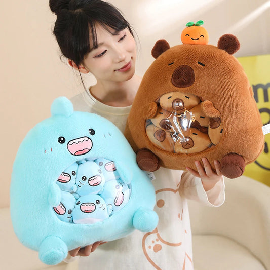 New Capybara Shark Shaped Snack Bag Plush Toys Super Soft Cartoon Squishy Pillow Funny Food Dolls Birthday Gifts Room Decor WAREHOUSE SHOP