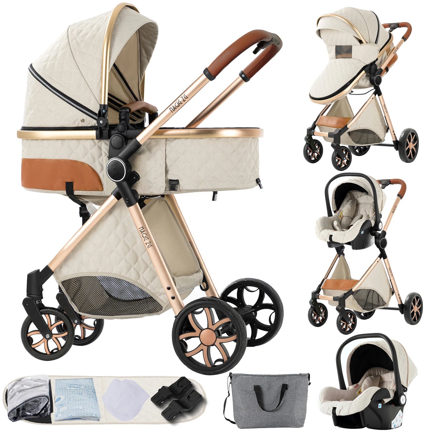 Baby Stroller 3-in-1 Lightweight stroller Travel System Multifunctional Pram with Aluminum Frame Compact Stroller for Newborn