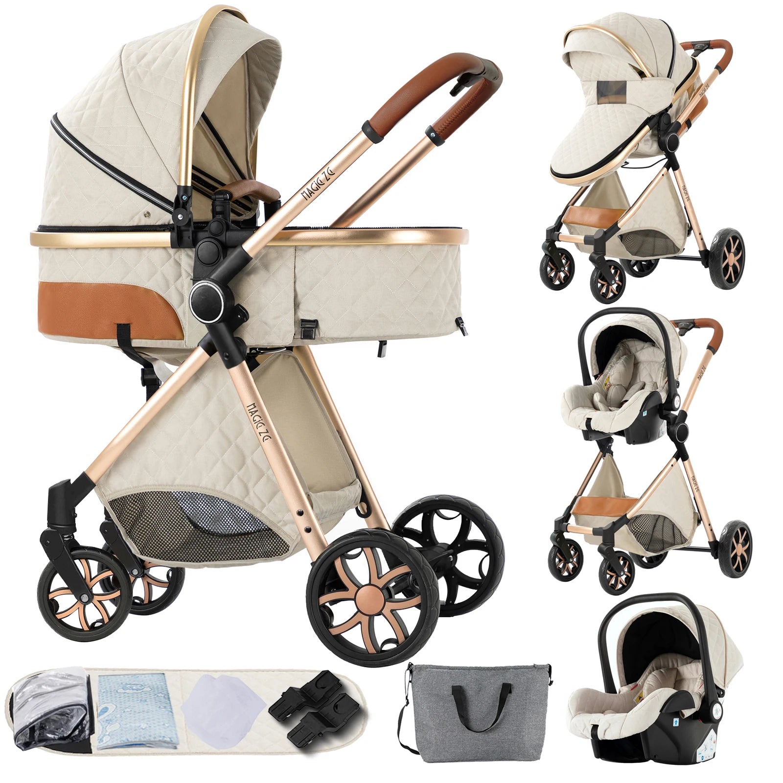 Baby Stroller 3-in-1 Lightweight stroller Travel System Multifunctional Pram with Aluminum Frame Compact Stroller for Newborn