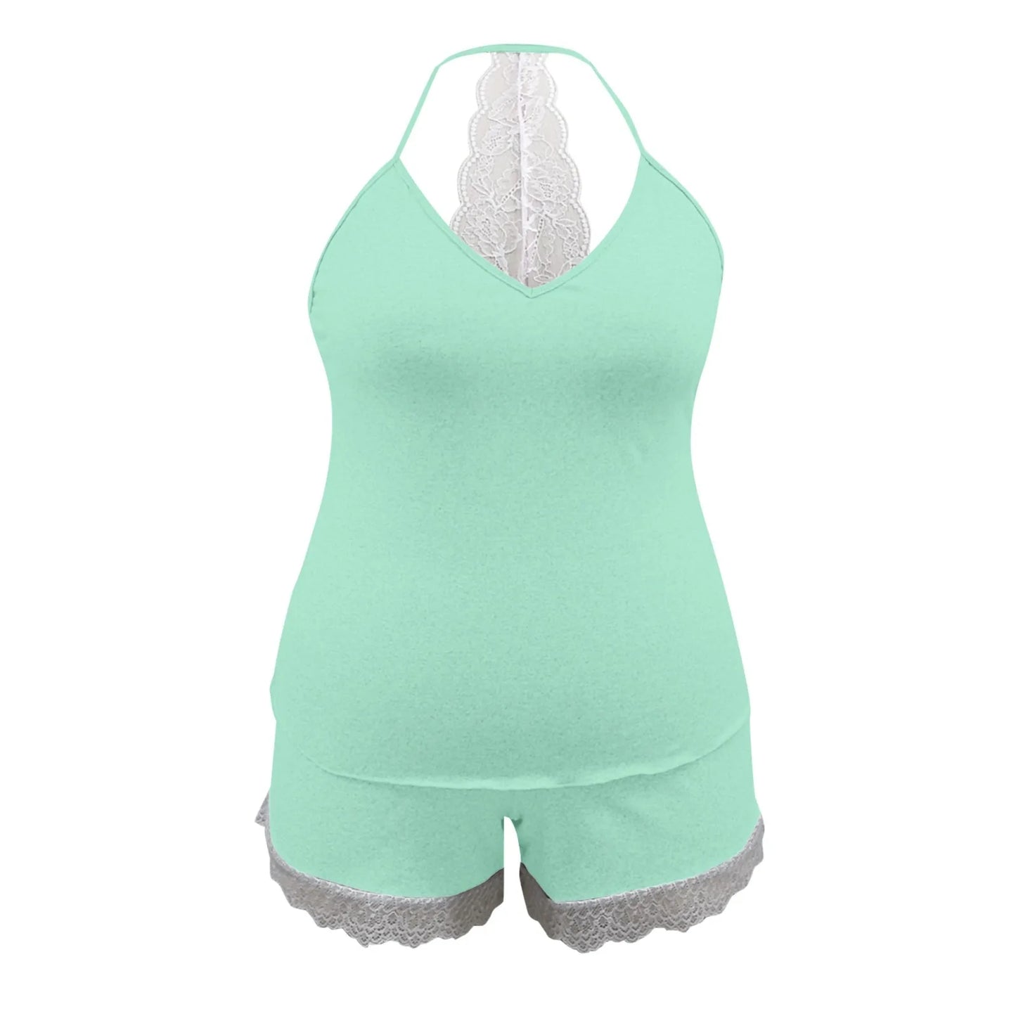 Plus Sized Women'S Pajamas Set. Lace Trim Pajama Set. Top & Shorts 2 Pieces.