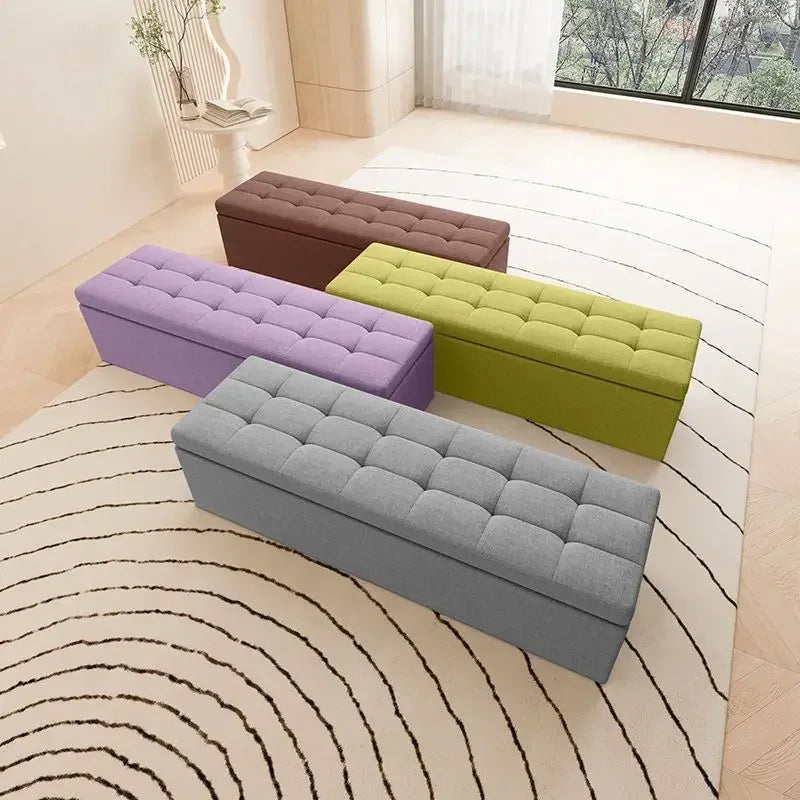 Leather Fitting Room Bench & Footstool — Boutique Storage Shoe Stool