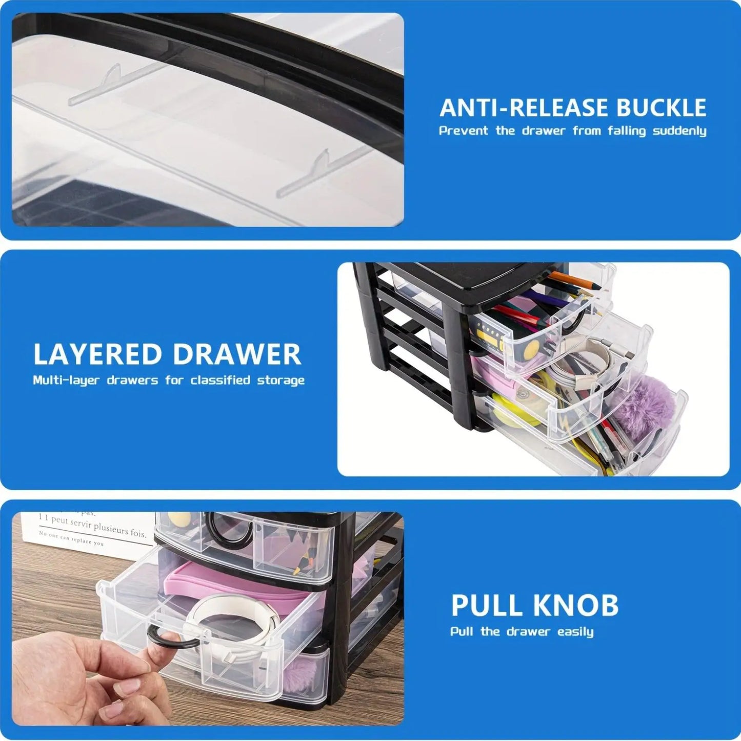 3-Drawer Cosmetic Organizer - Transparent Plastic Storage Box