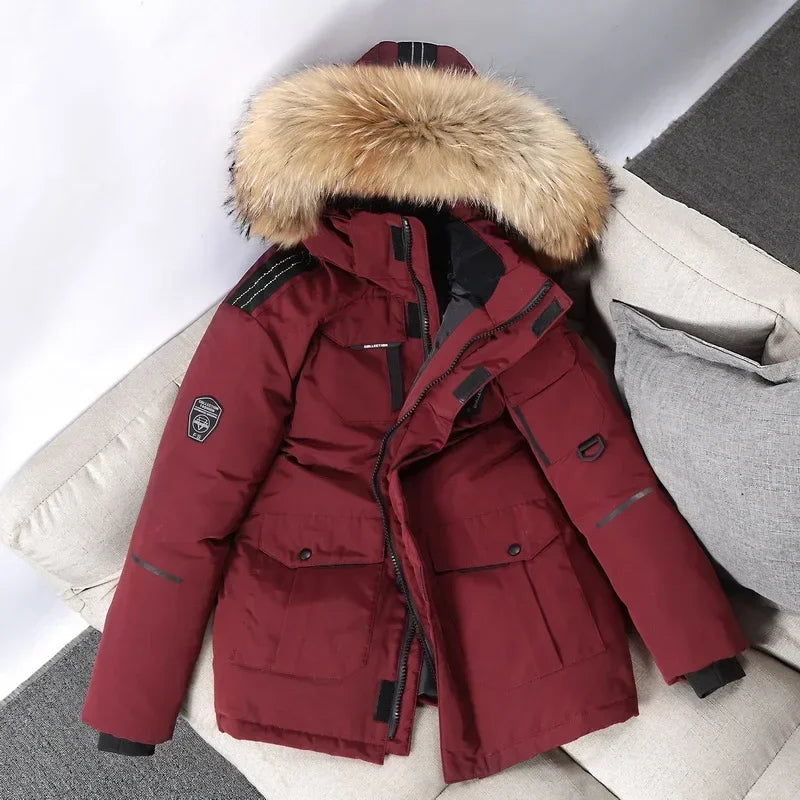 Duck Down winter Coats, Hooded Fur Collar, Casual Long Puffer Jackets Quality for Men