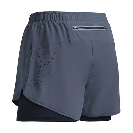 2 In 1 Fitness Men's Shorts. Training, Gym, Sports Short Pants Built-in Pocket Double-deck WAREHOUSE SHOP